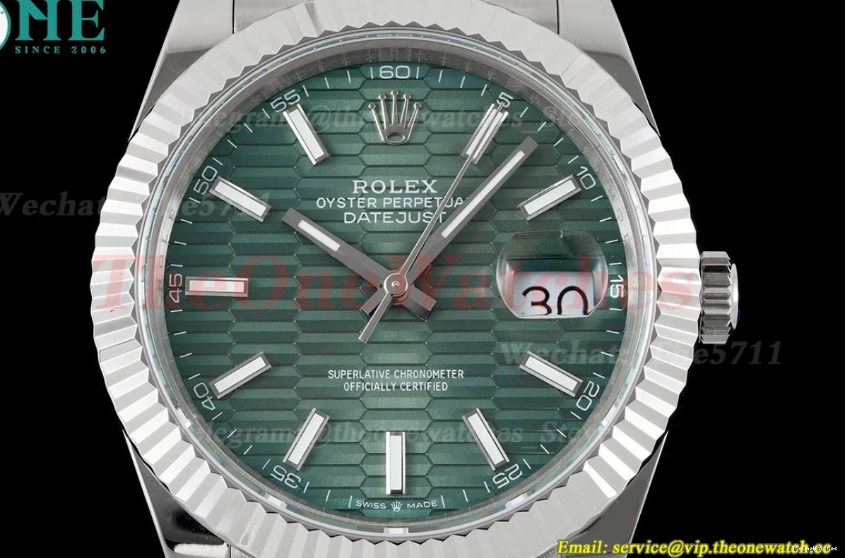126334 GMF 41mm SS VR3235 Textured Green SS Datejust Dial 0214